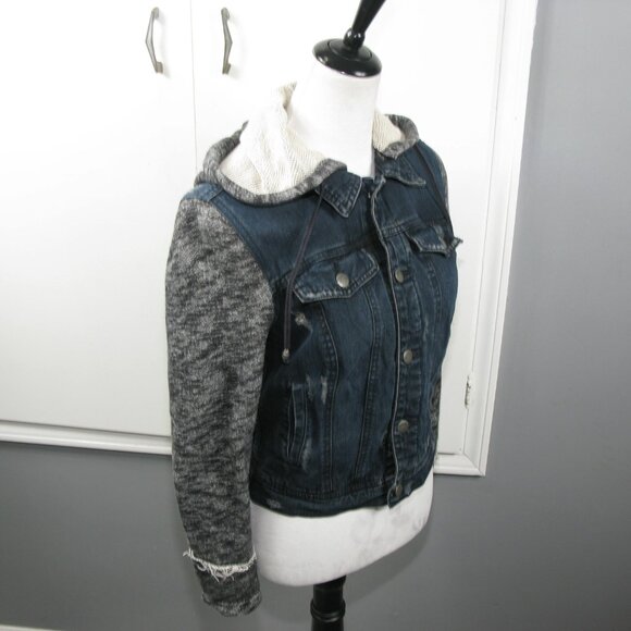 Free People Distressed Denim Jean Hooded Jacket Small - Picture 4 of 7